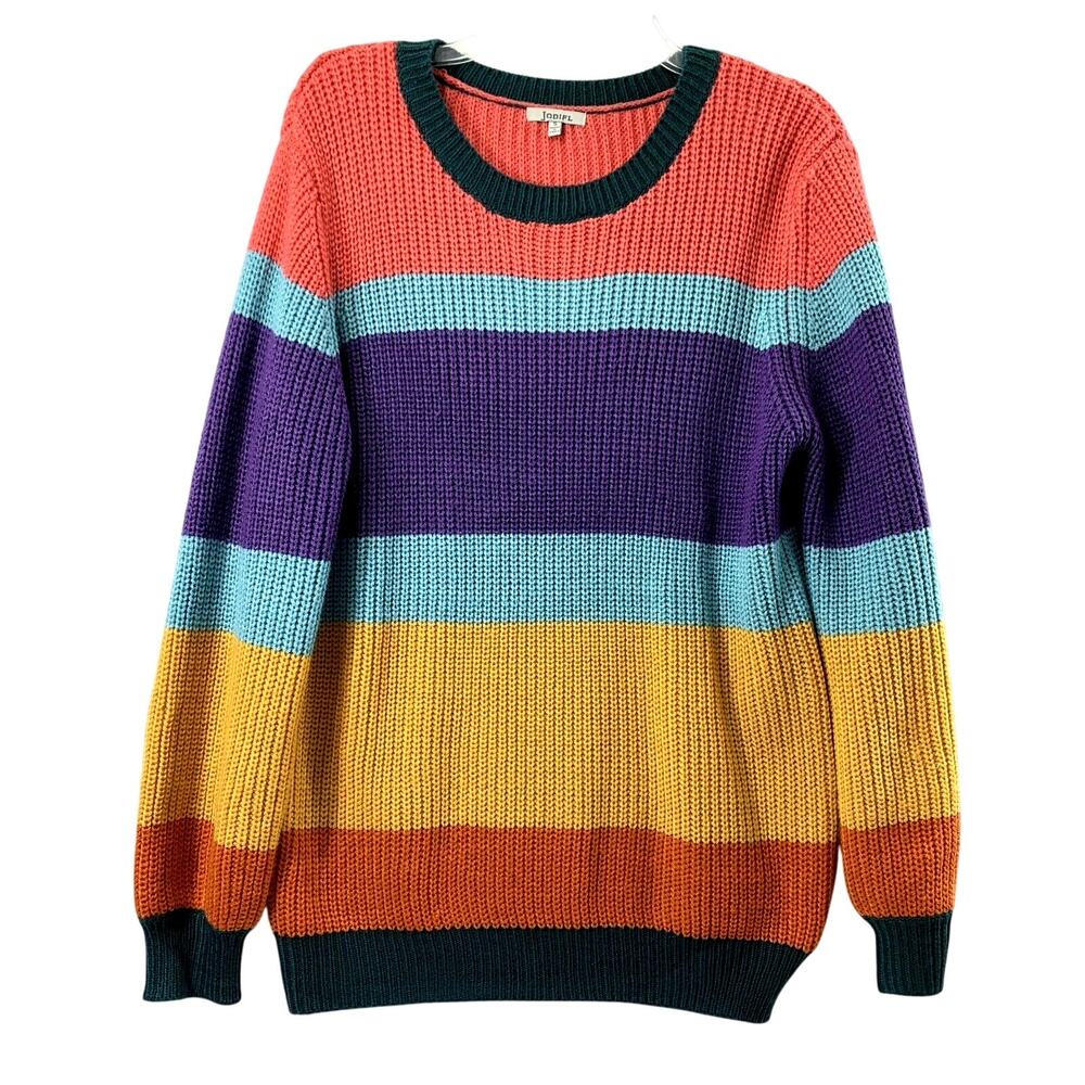 Jodifl Oversized Sweater Womens Small Colorful Stripe Pullover Chunky Knit